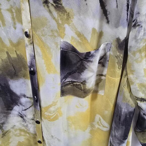Torrid Size 2X Sheer Blouse Yellow Abstract Print Button Down 3/4 Sleeve Casual - Picture 5 of 12